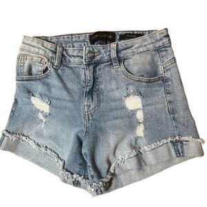 Kendall & Kylie The Icon Short Light Blue Cuffed Distressed Jean Shorts Size 26